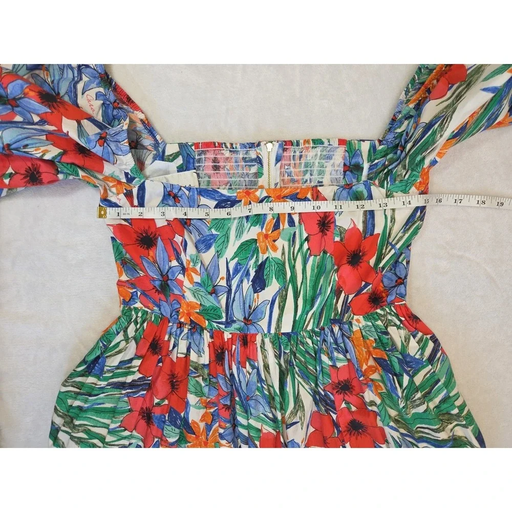 Cara Cara Sip Sip Garden Print Colorful Puff Sleeve Floral Mini Dress‎ Ruffle S
